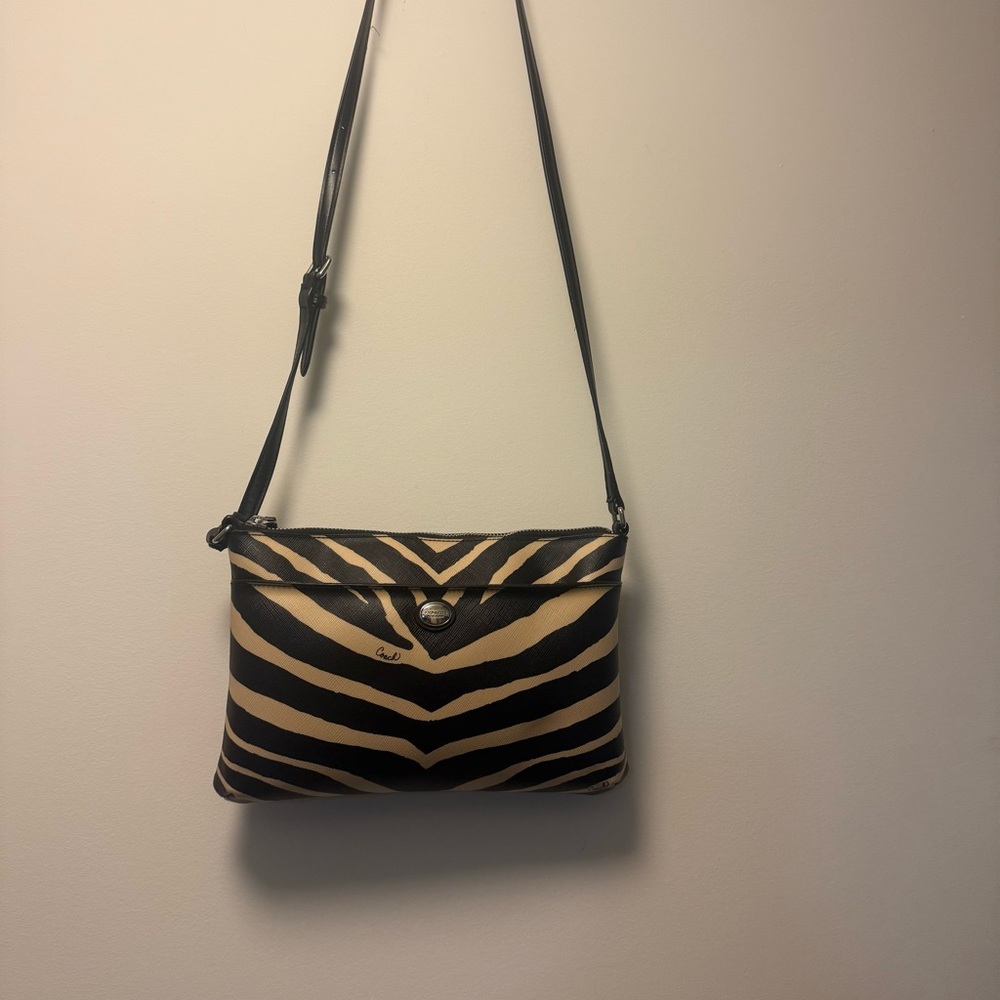 Coach Black and Tan Zebra Crossbody Bag